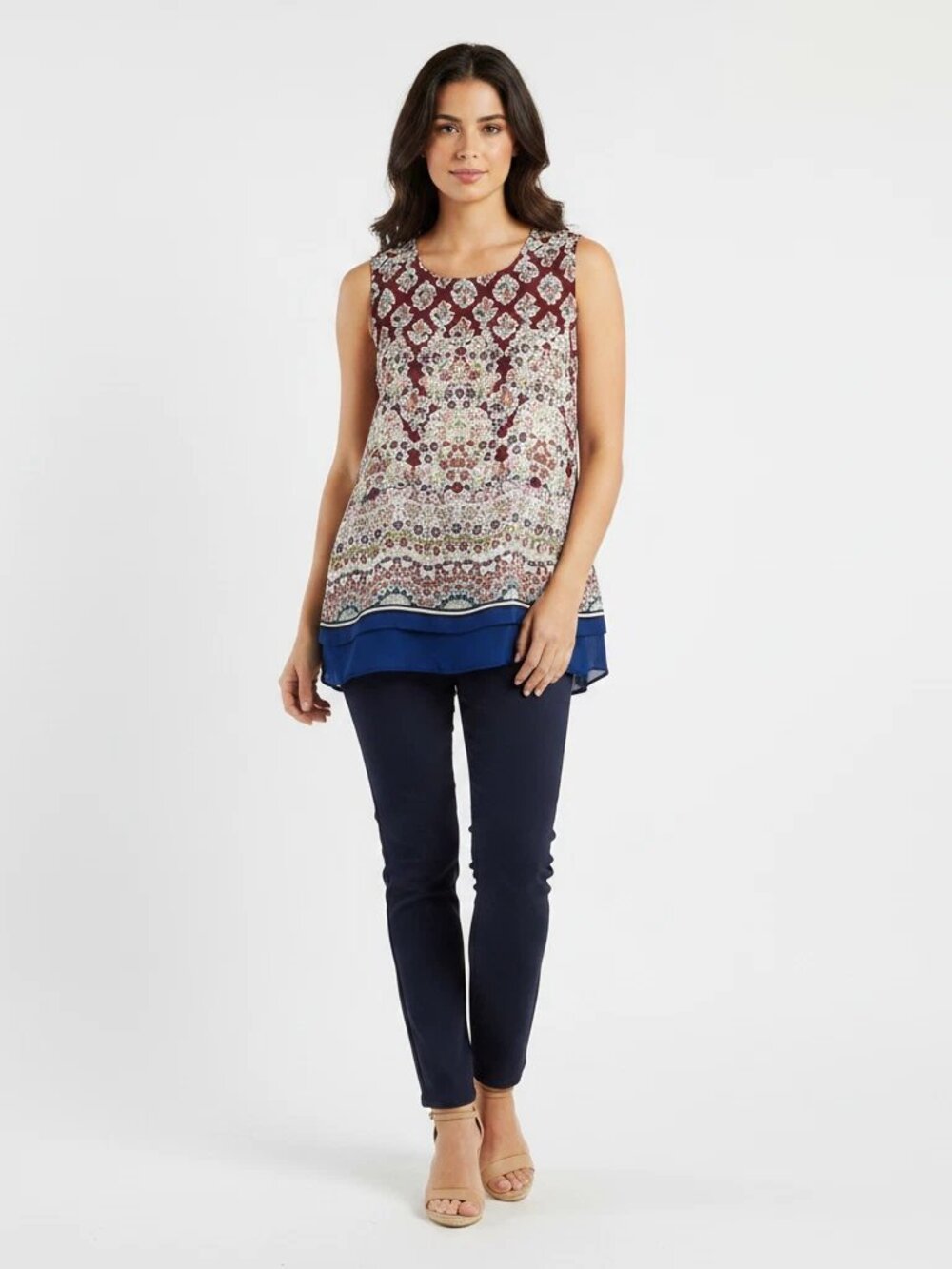 Rose Olive Sleeveless Top Women XL Multicolor Paisley Flowy Layered Lightweight